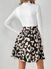 SHEIN Frenchy 女士豹紋立領腰帶連衣裙 - 彩色 - 查看 2