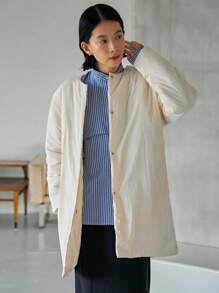 FRIFUL 1 Áo khoác mùa đông có đệm lót một hàng khuy cho nữ - Màu be - Xem 5