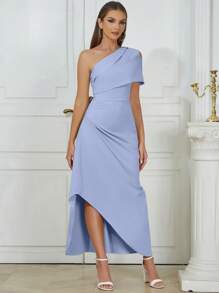 优雅性感单肩无袖不对称紧身连衣裙女士