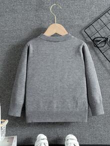 SHEIN 男童灰熊卡通圖案提花針織套頭毛衣,休閒假日毛衣 - 淺灰色 - 查看 2