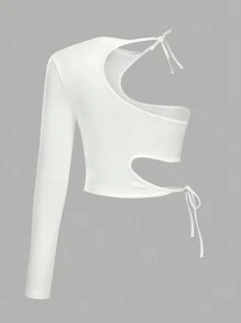 SHEIN Unity Women's Asymmetrical Cut-Out Neckline Top - White - View 2