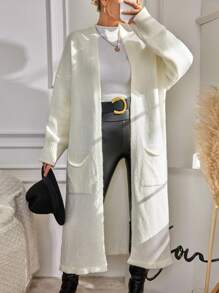 SHEIN White Cardigan With Pockets And Open Front - Apricot - View 3