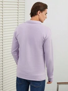 RueChic Men's Solid Color Mandarin Collar Zip Up Fleece Hoodies, Fall & Winter - Mauve Purple - View 2