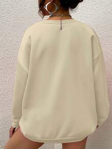 SHEIN EZwear Gấu & Mẫu Vòng cổ Thả vai Tay áo Áo nỉ - Màu Mù tạt vàng - Xem 2