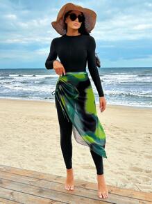 Swim Shayni 夏季海滩扎染保守立领连体泳衣阿拉伯服装