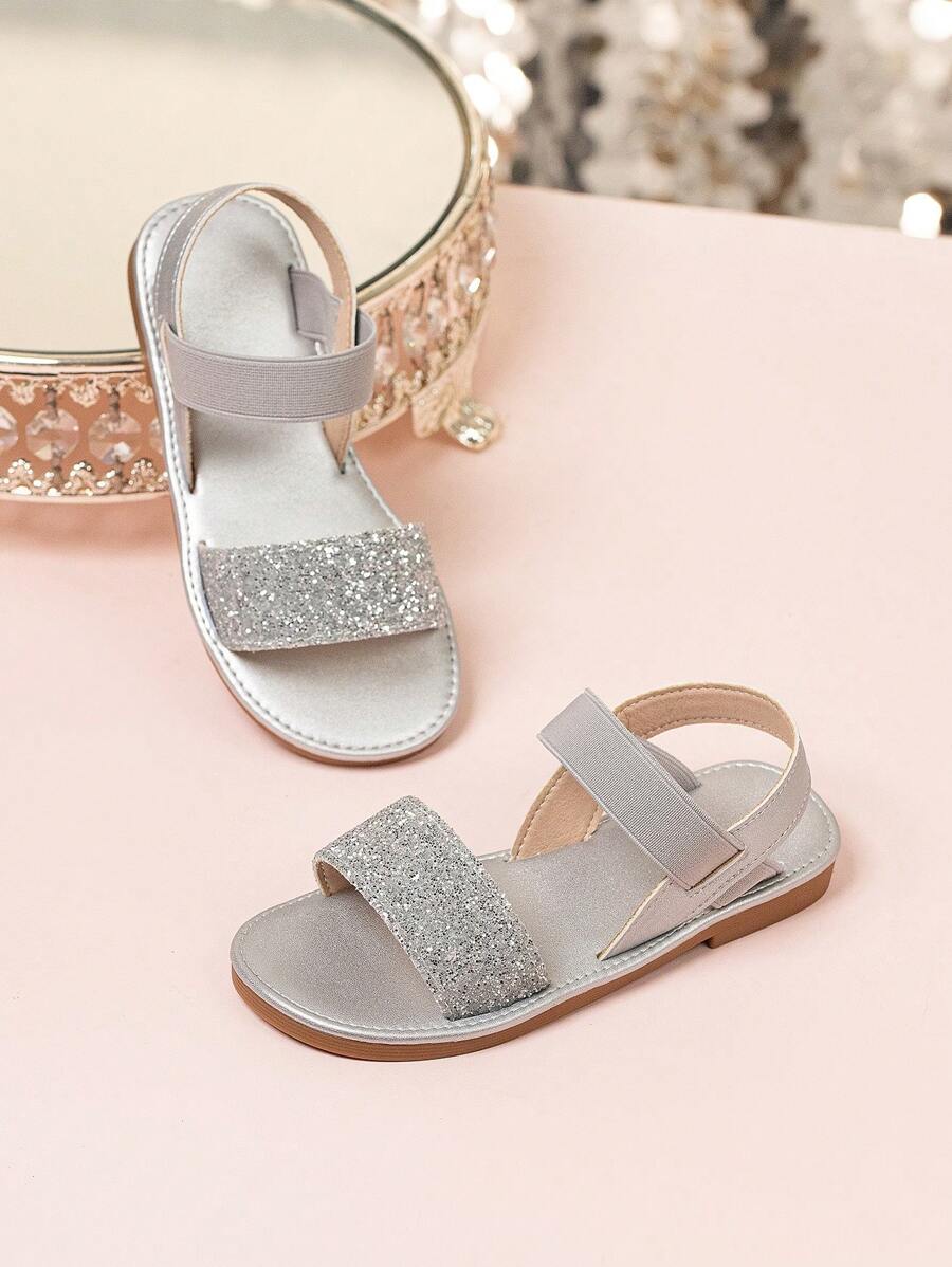 Girls' Glitter Flat Sandals - Silver - View 1