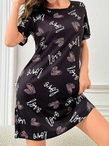 Vestido De Pijama De Manga Corta Con Estampado Sencillo Para Mujer - Multicolor - Ver 5
