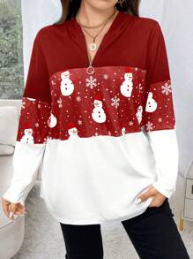 Calvaya Áo nỉ cổ kéo nửa thân in họa tiết Giáng sinh cỡ lớn - Đỏ - Xem 3