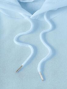 INAWLY 袋鼠口袋抽绳保暖内衬连帽衫，长袖上衣 - 藍色 - 查看 4