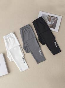 Tween Girls 青少年针织纯色字母图案修身休闲紧身裤 3 件/套 - 彩色 - 查看 1