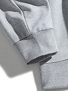 男士时尚卡通熊图案撞色圆领宽松卫衣，适合秋季穿着，长袖上衣 - 灰色 - 查看 4