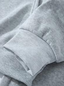 SHEIN Essnce 女士長毛絨內膽連帽衫,蝴蝶和字母印花設計 - 灰色 - 查看 3