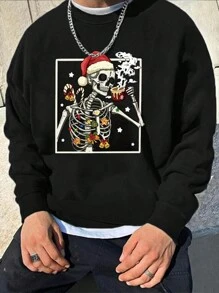 Manfinity LEGND Men's Plus Size Christmas Skull Printed Fleece Sweatshirt - Green - View 1