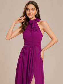 EVERPRETTY 高開衩掛脖繫帶晚禮服 - 紫色 - 查看 6