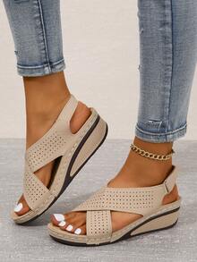 Của phụ nữ Ngoài trời Nhẹ & Thoải mái Nêm Gót chân & Dày Nền tảng Dép Quai Quai Mắt Cá Chân - Màu be - Xem 3