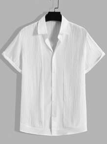 Manfinity RebelGame Men's Solid Color Shirt With Turn-down Collar And Shorts