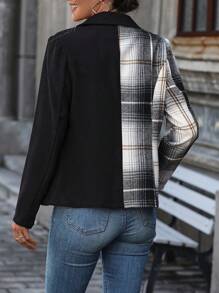 SHEIN Clasi 格紋印花撞色雙排釦不對稱下擺西裝外套 - 彩色 - 查看 2