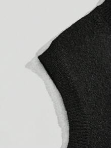 ROMWE MEN Street Life 男士針織背心,有文本圖案 - 黑色 - 查看 3