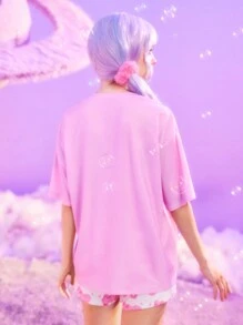 ROMWE X Care Bears Cartoon Heart Print Pajama Set - Pink - View 4