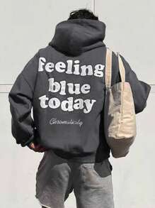 DAZY 男士灰色时尚字母印花连帽卫衣，秋季服装 - 深灰色 - 查看 1