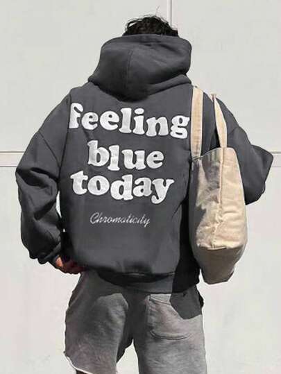 DAZY 男士灰色时尚字母印花连帽卫衣，秋季服装