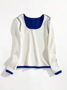 SHEIN Unity 女士圆领罗纹 T 恤，带保暖衬里 - 寶藍色 - 查看 2