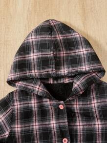 SHEIN Toddler Girls' Plaid Fleece Patchwork Hooded Coat For Autumn/winter