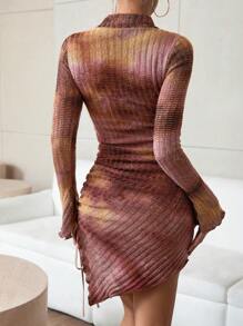 SHEIN Privé Women's Stand Neck Asymmetrical Knit Sweater Dress - Multicolor - View 2