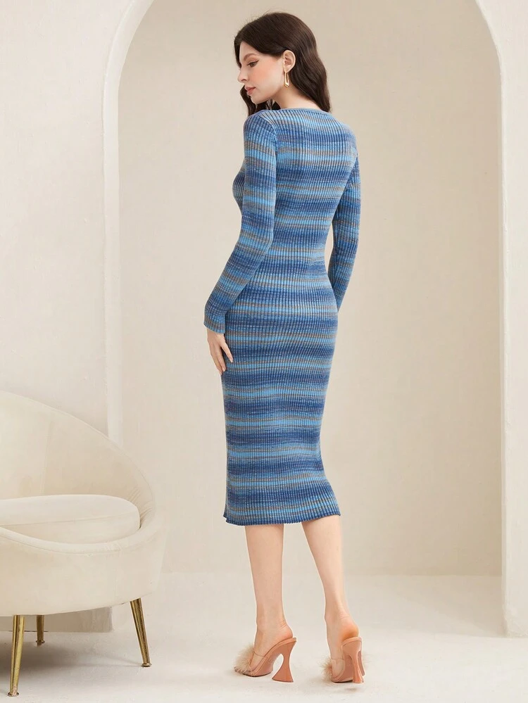 Women's Stripe Fitted Sweater Dress