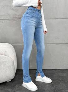 EURMUSE Women's Slim Fit Cat Whiskers Design Jeans - White - View 4