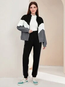 Mulvari 女式拼色夹克和裤子套装 2 件套 - 灰色 - 查看 6