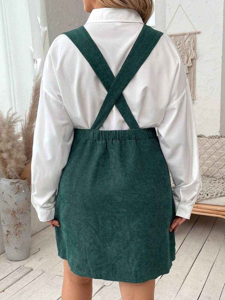 Plus Button Front Overall Dress Without Shirt