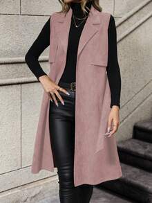 EMERY ROSE Solid Color Sleeveless Jacket With Waist Belt - Pink - View 6