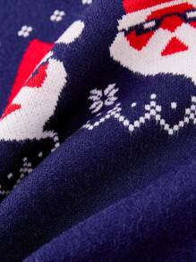 SHEIN 小女孩聖誕老人和雪花圖案立領毛衣 - 藏蓝色 - 查看 5