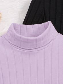 SHEIN 年輕女孩3入組純色立領合身休閒t恤