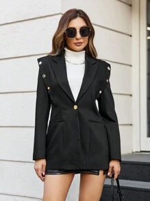 EURMUSE Women's Black Studded Blazer - Black - View 6