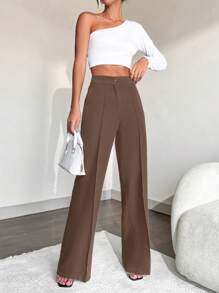 EURMUSE 直筒西裝褲 - 棕色 - 查看 5