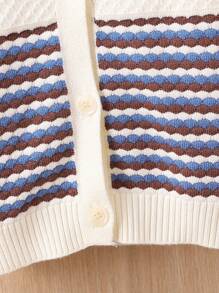 男嬰泰迪熊和條紋圖案開襟衫 - 藍色 - 查看 5