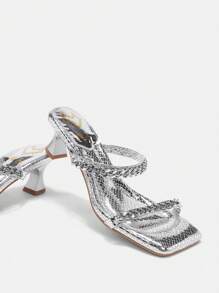 CUCCOO SZL 金屬鏈裝飾女性時尚拖鞋 - 銀色 - 查看 5