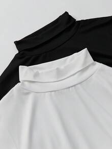 SHEIN Unity 2 Miếng Chất rắn Cổ cao Áo thun - Nhiều màu - Xem 7