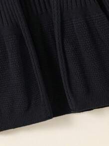SHEIN 女童纯色前开襟羊毛衫 - 黑色 - 查看 5
