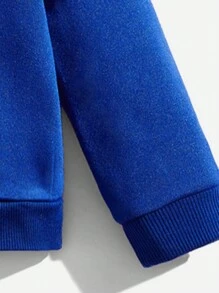 男寶寶休閒卡通圖案長袖套頭衛衣適合秋冬 - 藍色 - 查看 3