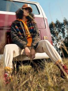 In My Nature Women's Geometric Printed Hooded Fleece Outdoor Sweatshirt - Multicolor - View 4