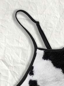 SHEIN EZwear Của phụ nữ Kích thước lớn Đen Và Trắng lông tơ Áo ba lỗ - Đen và trắng - Xem 4