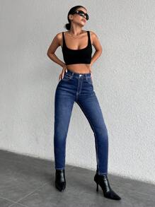 EURMUSE 高腰緊身牛仔褲 - 藏蓝色 - 查看 3