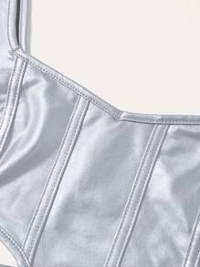SHEIN ICON 切割設計鍍膜皮紋短款背心上衣 - 銀色 - 查看 8