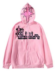Manfinity EMRG Men's Loose Fit Pattern Printed Fleece Hoodie - Pink - View 1