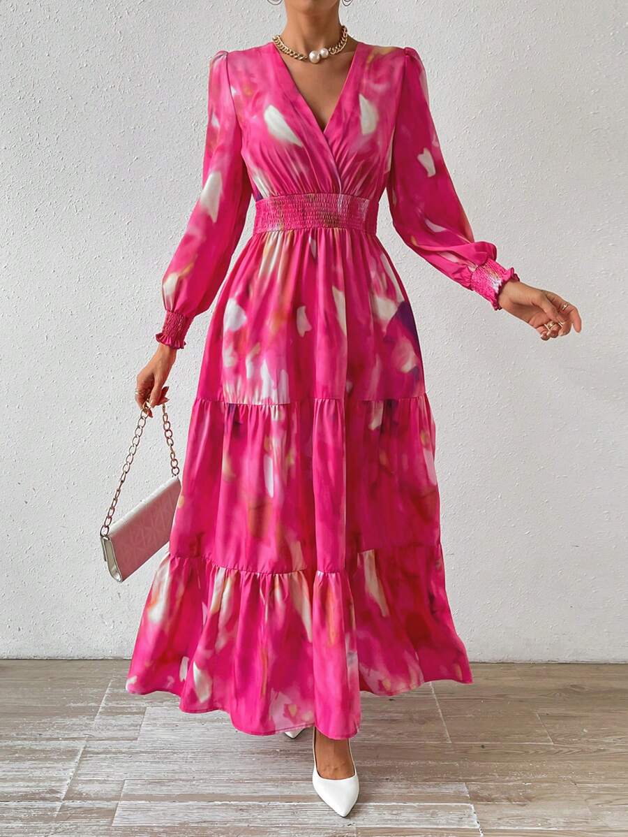 Breezaya Women's Shirred Waist Ruffle Hem Dress Maxi Women Outfit Fall Cloth For Women - Multicolor - View 1