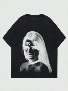 ROMWE MEN Goth Men's Printed Round Neck Short Sleeve T-Shirt, Suitable For Spring And Summer Daily Wear