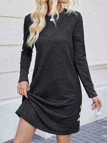 SHEIN LUNE Của phụ nữ Chi tiết Nút Đầm - màu đen - Xem 6